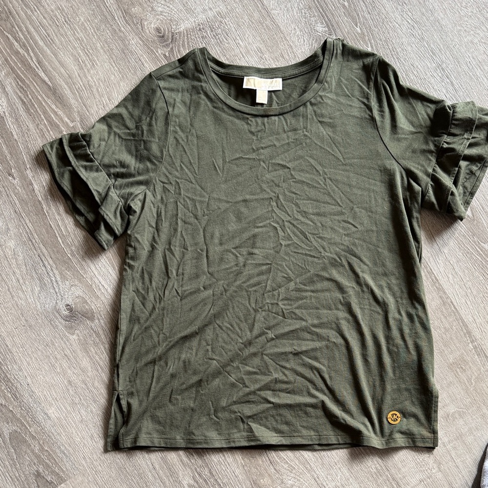 MICHAEL Michael Kors Dark Green Ruffle Sleeve Tee